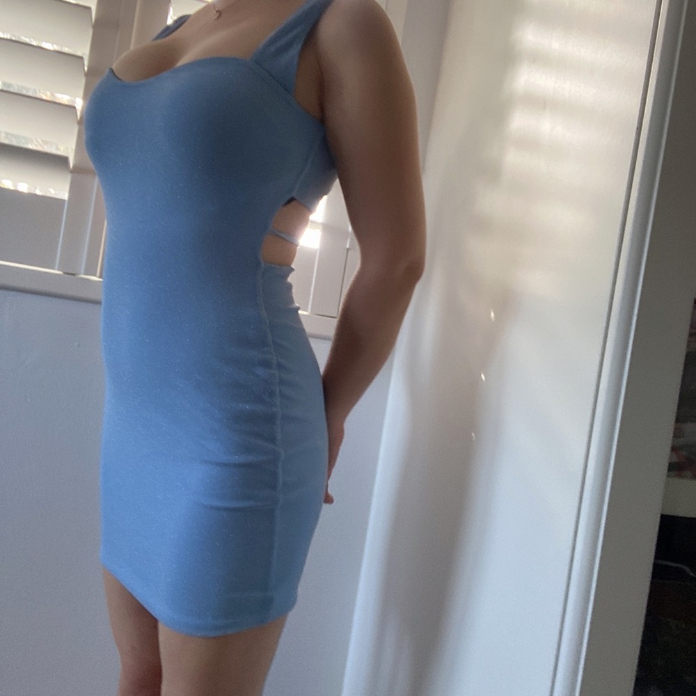 Pastel Blue glitter Mini dress , un-brand size 6 - Picture 2 of 5